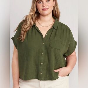 Old Navy Olive Button-Down Dolman sleeve Shirt